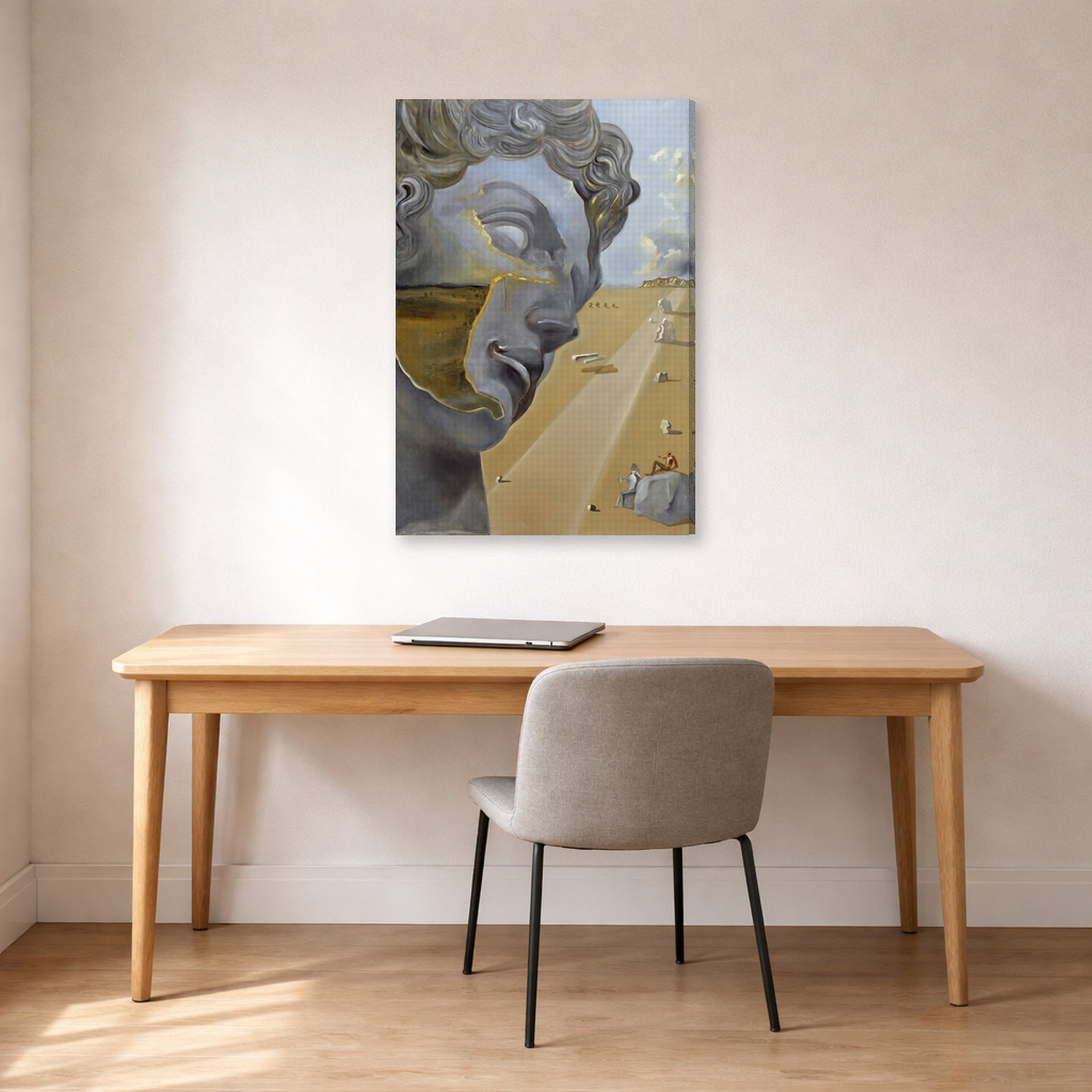 Gallery-wrapped canvas print of Salvador Dali's After the Head of Giuliano Di Medici displayed on a wall in a office