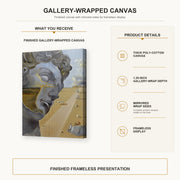 Salvador Dali - After the Head of Giuliano Di Medici gallery wrap canvas construction and hanging details infographic
