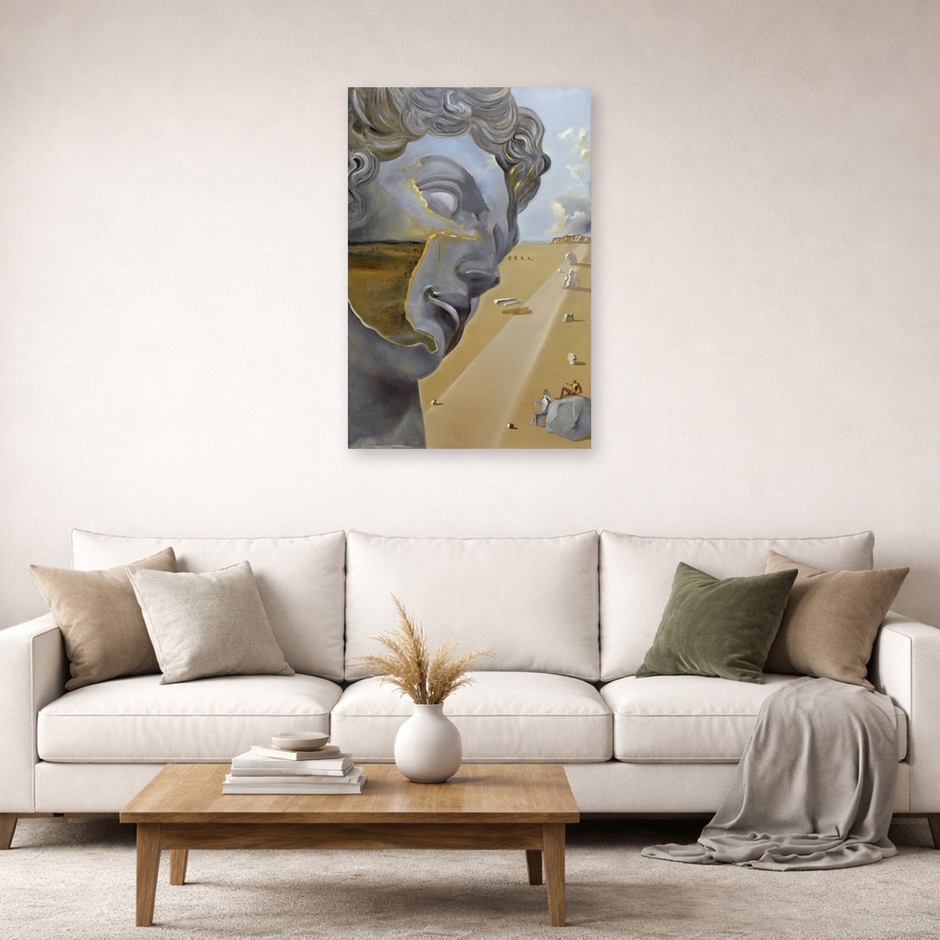 Unframed poster print of Salvador Dali's After the Head of Giuliano Di Medici displayed on a wall in a living room