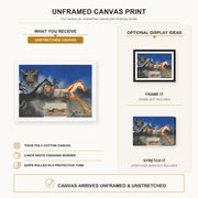 Salvador Dali - American Trotting Horses No. 2 canvas print size comparison and framing display infographic