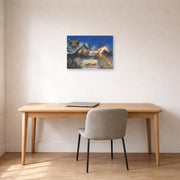 Unframed poster print of Salvador Dali's American Trotting Horses No. 2 displayed on a wall in a office