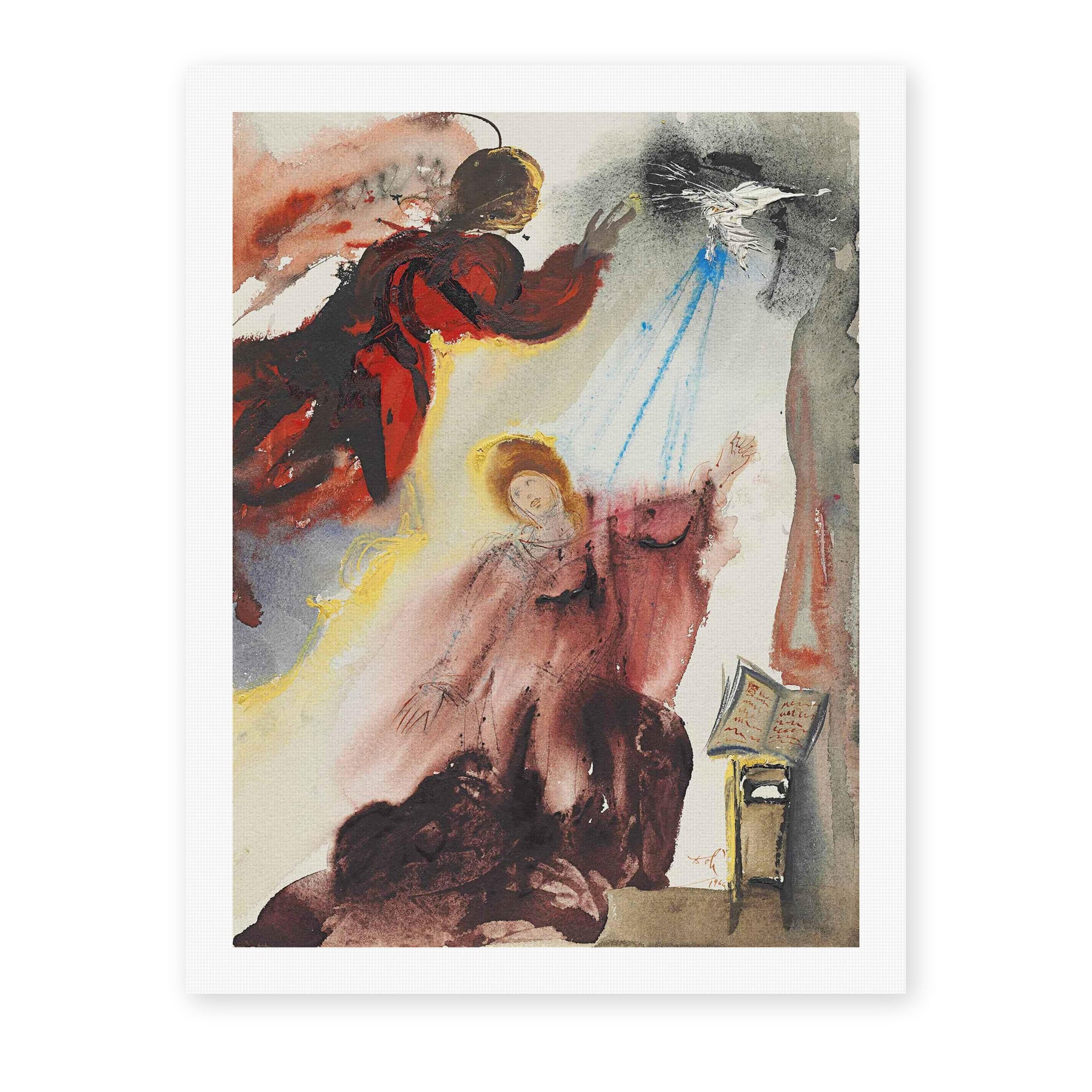 Salvador Dali's 'Annunciation of the Angel Gabriel' painting reproduced as a rolled canvas print