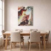 Gallery-wrapped canvas print of Salvador Dali's Annunciation of the Angel Gabriel displayed on a wall in a dining room