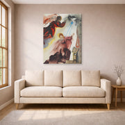 Gallery-wrapped canvas print of Salvador Dali's Annunciation of the Angel Gabriel displayed on a wall in a living room