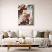 Gallery-wrapped canvas print of Salvador Dali's Annunciation of the Angel Gabriel displayed on a wall in a living room