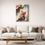 Unframed poster print of Salvador Dali's Annunciation of the Angel Gabriel displayed on a wall in a living room
