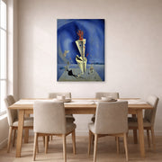 Gallery-wrapped canvas print of Salvador Dali's Apparatus and Hand displayed on a wall in a dining room