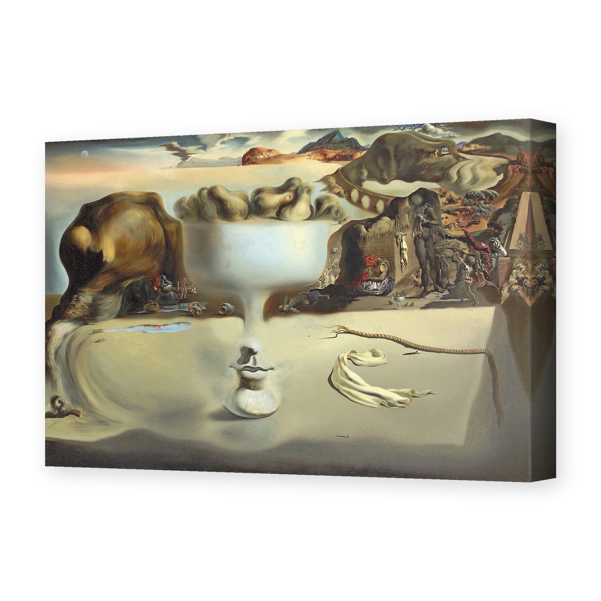 Salvador Dali's 'Apparition of Face and Fruit Dish on a Beach' painting reproduced as a gallery-wrapped canvas print
