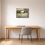 Gallery-wrapped canvas print of Salvador Dali's Apparition of Face and Fruit Dish on a Beach displayed on a wall in a office