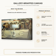 Salvador Dali - Apparition of Face and Fruit Dish on a Beach gallery wrap canvas construction and hanging details infographic
