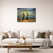 Unframed poster print of Salvador Dali's Archeological Reminiscence of Millet's Angelus displayed on a wall in a living room