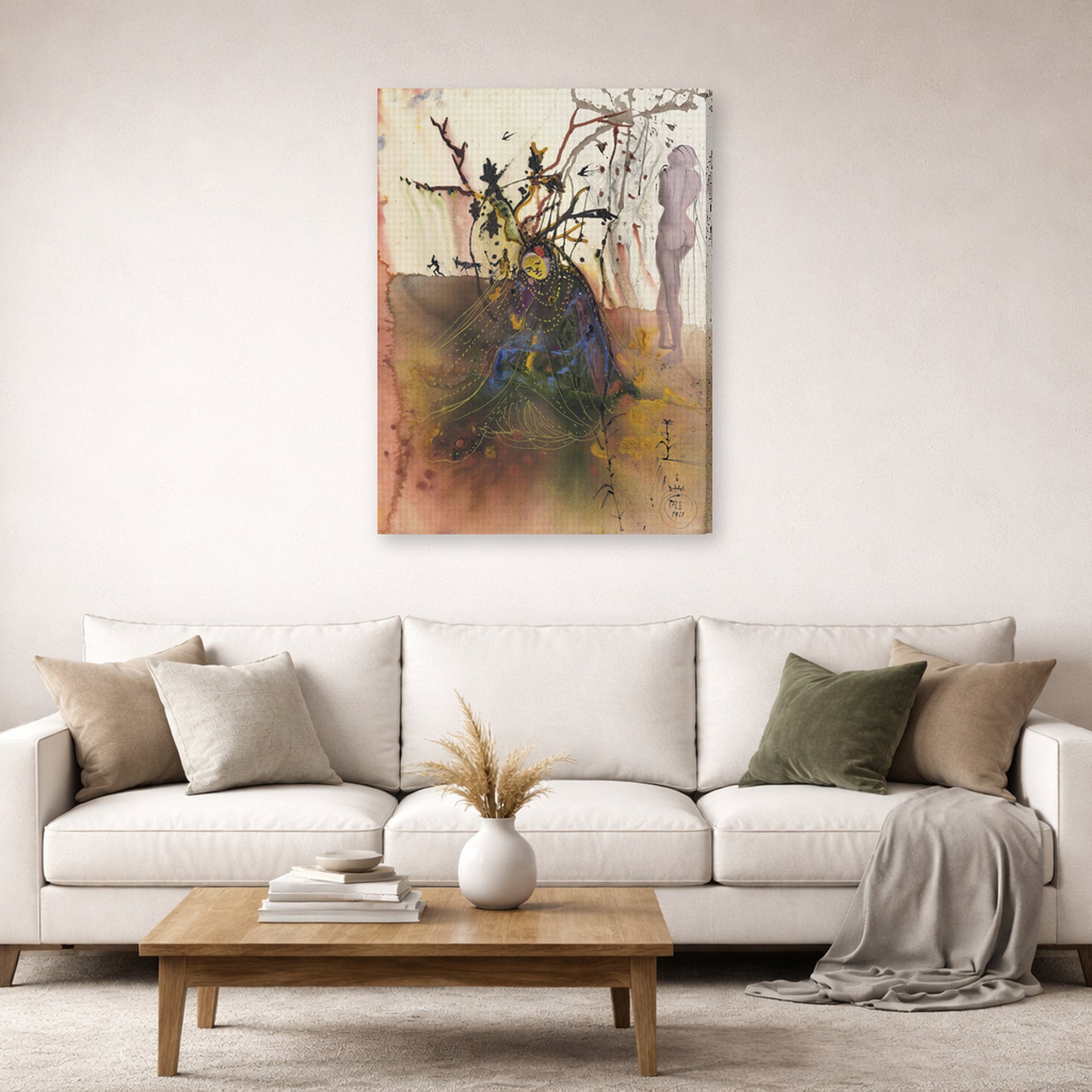 Gallery-wrapped canvas print of Salvador Dali's Automne displayed on a wall in a living room