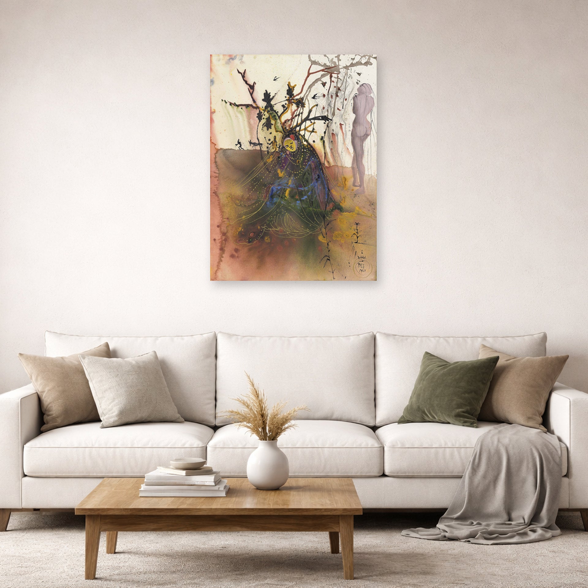 Unframed poster print of Salvador Dali's Automne displayed on a wall in a living room