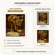 Salvador Dali - Autoportrait canvas print size comparison and framing display infographic