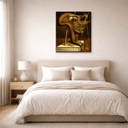 Gallery-wrapped canvas print of Salvador Dali's Autoportrait displayed on a wall in a bedroom