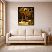 Gallery-wrapped canvas print of Salvador Dali's Autoportrait displayed on a wall in a living room