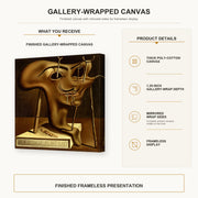 Salvador Dali - Autoportrait gallery wrap canvas construction and hanging details infographic