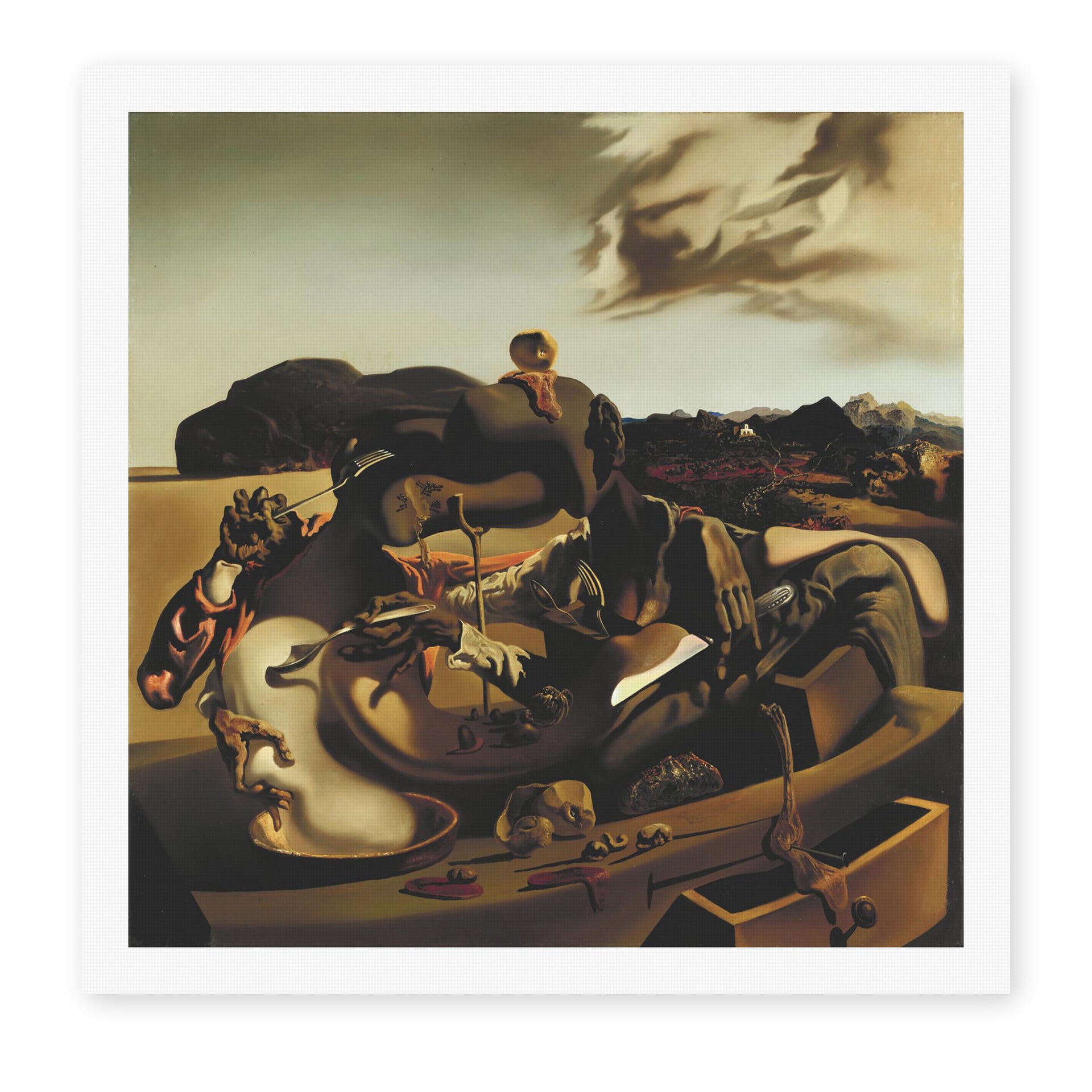 Salvador Dali's 'Autumnal Cannibalism' painting reproduced as a rolled canvas print