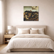 Gallery-wrapped canvas print of Salvador Dali's Autumnal Cannibalism displayed on a wall in a bedroom