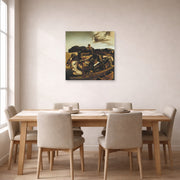 Unframed poster print of Salvador Dali's Autumnal Cannibalism displayed on a wall in a dining room