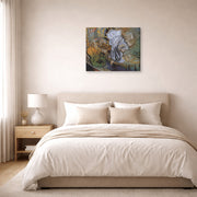 Gallery-wrapped canvas print of Salvador Dali's Bed and Two Bedside Tables Violently Attacking a Cello displayed on a wall in a bedroom