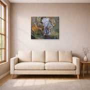 Gallery-wrapped canvas print of Salvador Dali's Bed and Two Bedside Tables Violently Attacking a Cello displayed on a wall in a living room