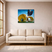 Gallery-wrapped canvas print of Salvador Dali's Birth of Liquid Desires displayed on a wall in a living room