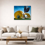 Gallery-wrapped canvas print of Salvador Dali's Birth of Liquid Desires displayed on a wall in a living room