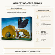 Salvador Dali - Birth of Liquid Desires gallery wrap canvas construction and hanging details infographic