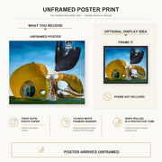Salvador Dali - Birth of Liquid Desires poster print size comparison and framing display infographic