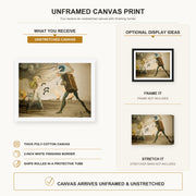 Salvador Dali - Burning Giraffes and Telephones canvas print size comparison and framing display infographic