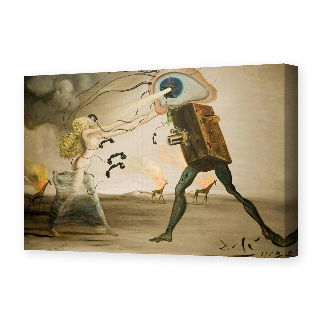 Salvador Dali's 'Burning Giraffes and Telephones' painting reproduced as a gallery-wrapped canvas print