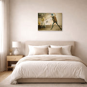 Gallery-wrapped canvas print of Salvador Dali's Burning Giraffes and Telephones displayed on a wall in a bedroom