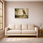 Gallery-wrapped canvas print of Salvador Dali's Burning Giraffes and Telephones displayed on a wall in a living room