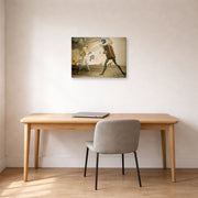 Gallery-wrapped canvas print of Salvador Dali's Burning Giraffes and Telephones displayed on a wall in a office