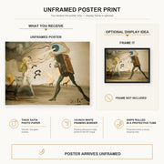 Salvador Dali - Burning Giraffes and Telephones poster print size comparison and framing display infographic