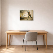 Unframed poster print of Salvador Dali's Burning Giraffes and Telephones displayed on a wall in a office