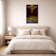 Gallery-wrapped canvas print of Salvador Dali's Christ of St. John of the Cross displayed on a wall in a bedroom