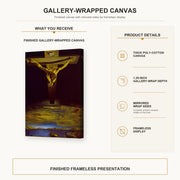 Salvador Dali - Christ of St. John of the Cross gallery wrap canvas construction and hanging details infographic