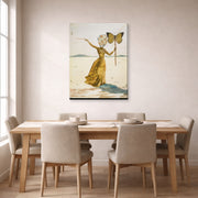 Gallery-wrapped canvas print of Salvador Dali's Crisalida (Femme a la Tete de Fleurs, le Bras Droit Leve) displayed on a wall in a dining room