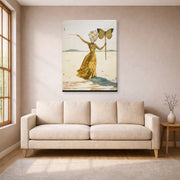 Gallery-wrapped canvas print of Salvador Dali's Crisalida (Femme a la Tete de Fleurs, le Bras Droit Leve) displayed on a wall in a living room