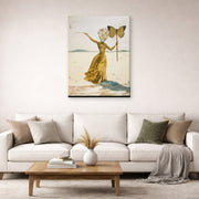 Gallery-wrapped canvas print of Salvador Dali's Crisalida (Femme a la Tete de Fleurs, le Bras Droit Leve) displayed on a wall in a living room