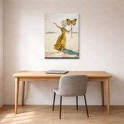 Gallery-wrapped canvas print of Salvador Dali's Crisalida (Femme a la Tete de Fleurs, le Bras Droit Leve) displayed on a wall in a office