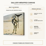 Salvador Dali - Crisalida Figure Aux Ramures gallery wrap canvas construction and hanging details infographic