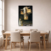 Gallery-wrapped canvas print of Salvador Dali's Crucifixion displayed on a wall in a dining room