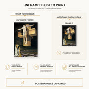 Salvador Dali - Crucifixion poster print size comparison and framing display infographic