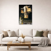 Unframed poster print of Salvador Dali's Crucifixion displayed on a wall in a living room