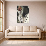 Unframed poster print of Salvador Dali's David and Goliath displayed on a wall in a living room