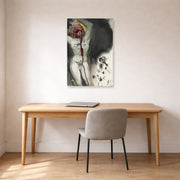 Unframed poster print of Salvador Dali's David and Goliath displayed on a wall in a office