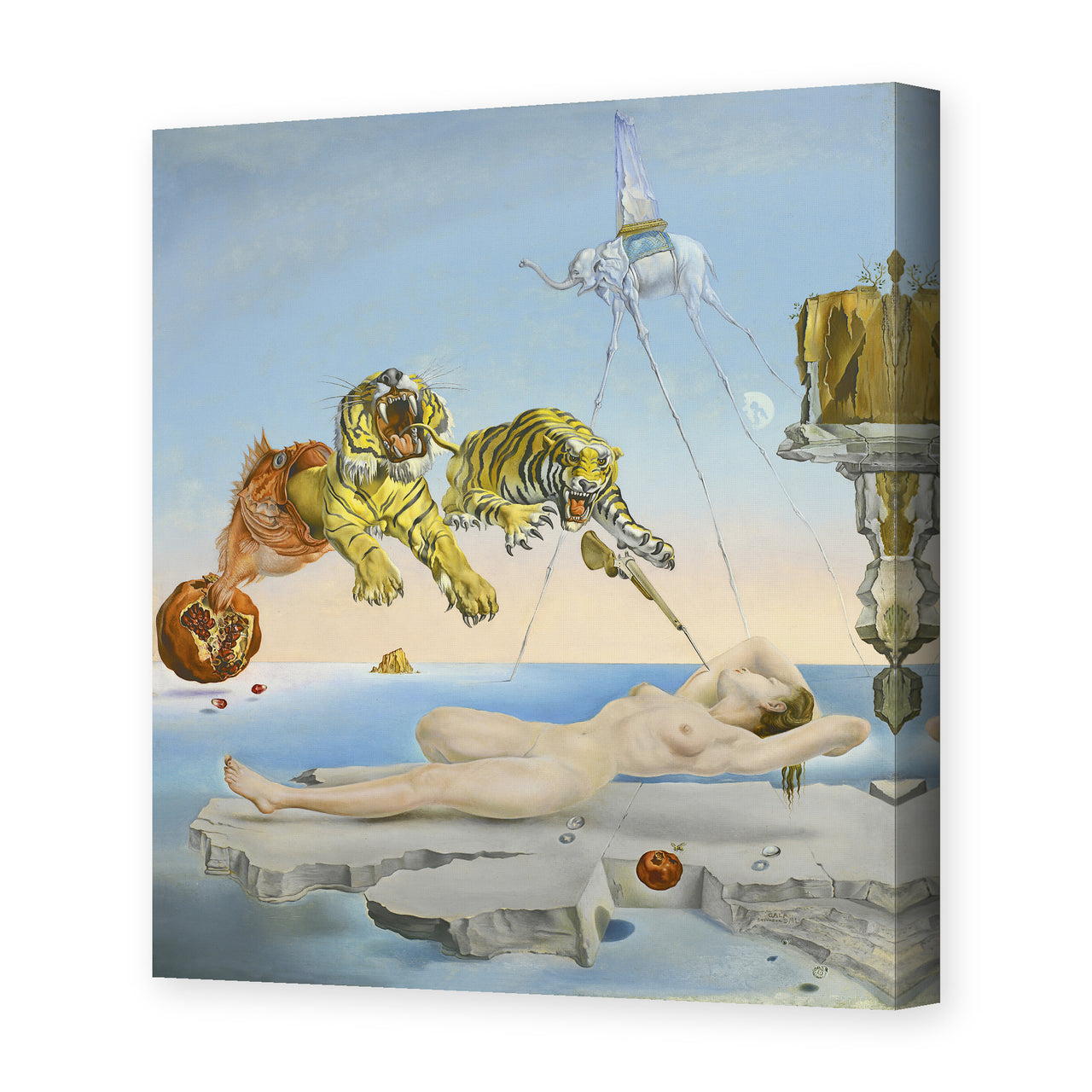 Salvador Dali's 'Dream Caused by the Flight of a Bee around a Pomegranate a Second before Wakening up' painting reproduced as a gallery-wrapped canvas print